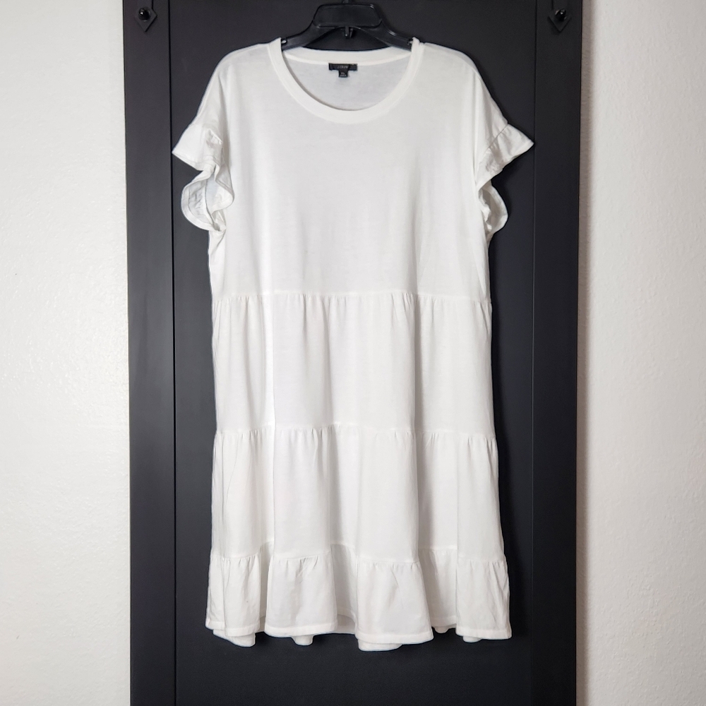 J CREW Broken-in jersey tiered DRESS SIZE XL WHITE COTTON